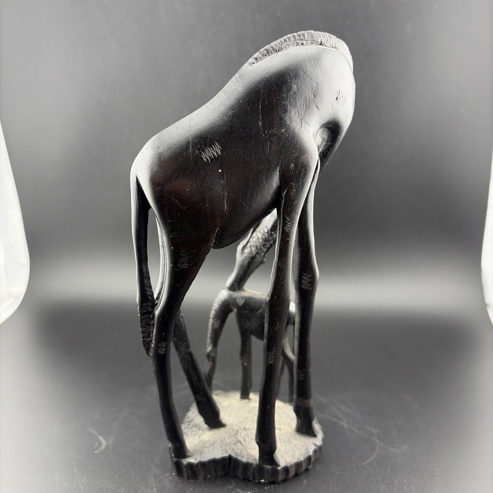 Vintage African Hand Carved Wooden Mom and Baby Giraffe Wooden Figurine/ - Picture 3 of 8